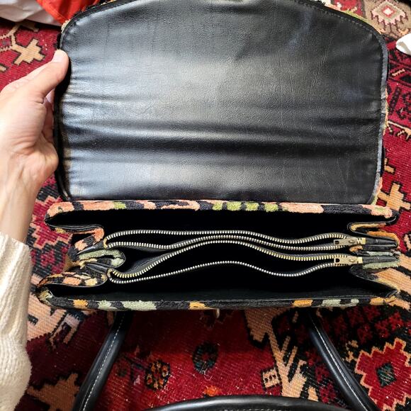 Vtg 60s Retro Chenille Box Purse Colorful Abstract Carpet Bag - Picture 4 of 5